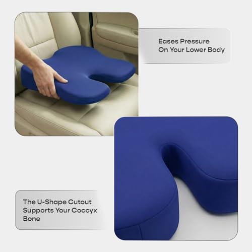 SleepyCat Slim Seat Cushion | Wide Ergonomic Car Cushion | Perforated Memory Foam | Compatible Ventilated A/C Seats | Anti-Skid Base | Premium Nylon Cover | Long Drive Support Comfort | Blue - Image 4