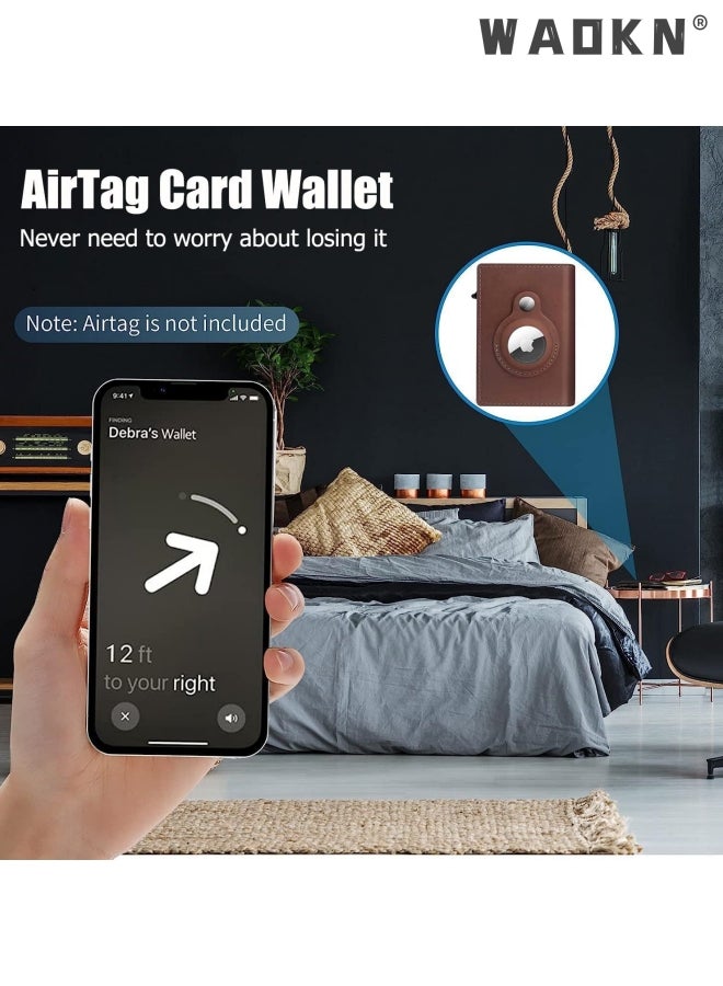 WAOKN AirTag Wallet, Minimalist Pocket-Sized Genuine Leather Credit Card Holder with RFID Technology, Slim Money Clip and Smart Wallet for Men, Accessory & Case for Apple Air Tag (Brown) - Image 4