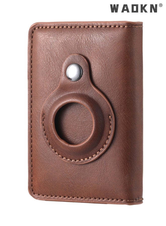 WAOKN AirTag Wallet, Minimalist Pocket-Sized Genuine Leather Credit Card Holder with RFID Technology, Slim Money Clip and Smart Wallet for Men, Accessory & Case for Apple Air Tag (Brown) - Image 2