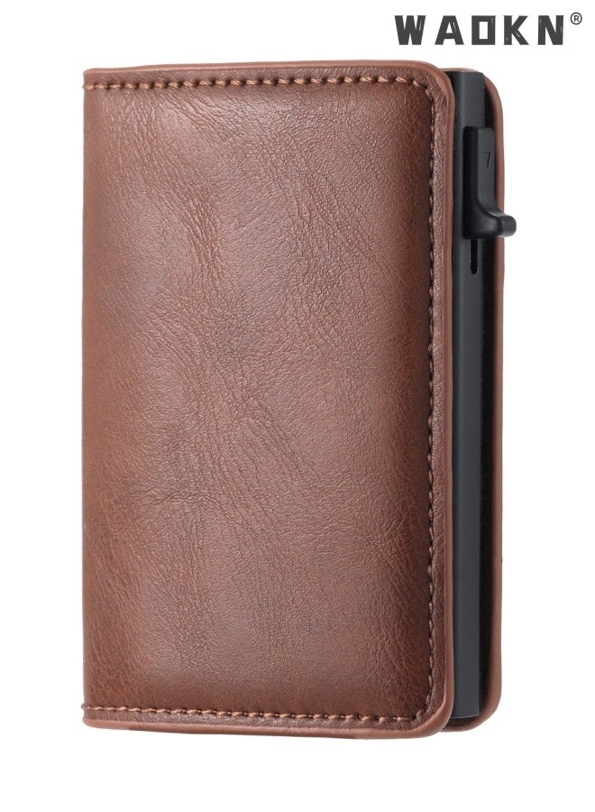 WAOKN AirTag Wallet, Minimalist Pocket-Sized Genuine Leather Credit Card Holder with RFID Technology, Slim Money Clip and Smart Wallet for Men, Accessory & Case for Apple Air Tag (Brown) - Image 3