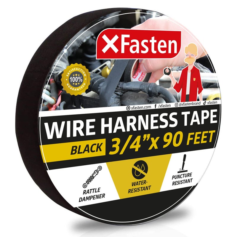 XFasten Wire Harness Tape, 3/4-Inch x 90 Feet, High Temp Wiring Loom Harness, Self-Adhesive Felt Cloth Electrical Tape for Automotive Engines, Noise Dampening, and Cable Protection - Image 1