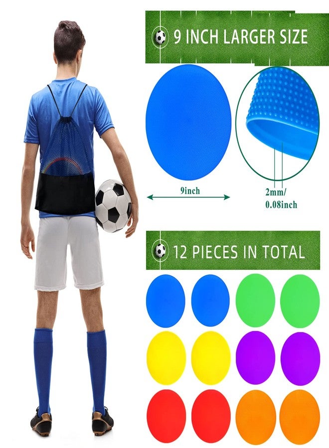 PIKZH Poly Spot Markers 9.05 inch 12 Pcs Non-Slip Rubber Agility Training Markers Floor Dots Flat Field Cones for Football, Soccer, Basketball, School Exercise Drills, Dance Practice - Image 4