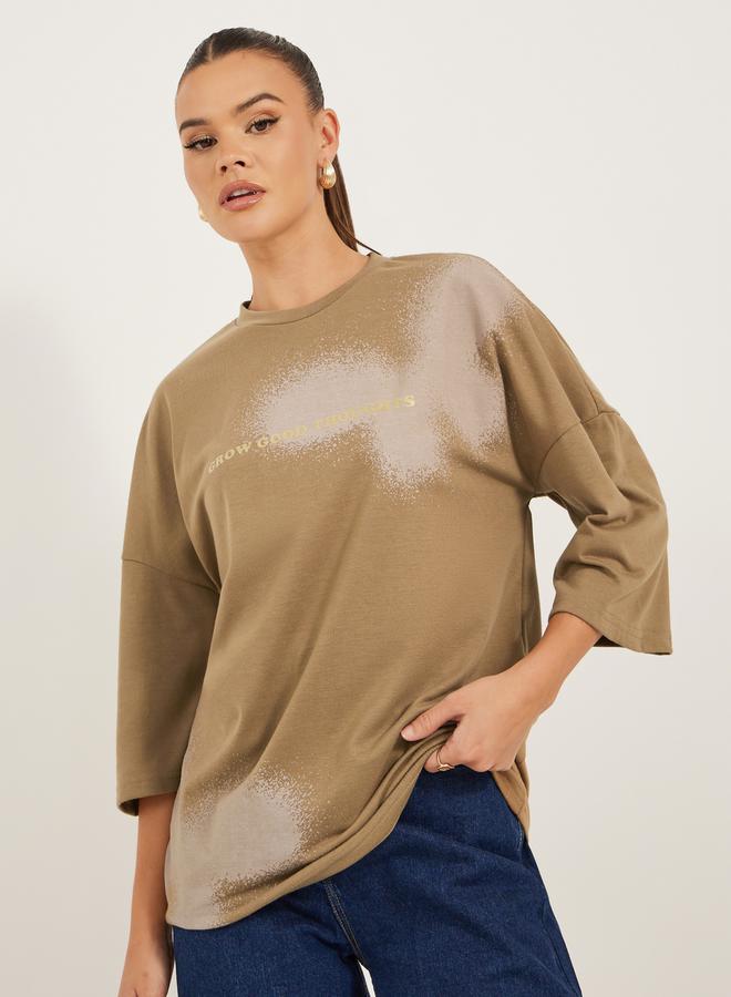 Styli Oversized Graphic Print T-Shirt with Dropped Shoulders  - Image 1