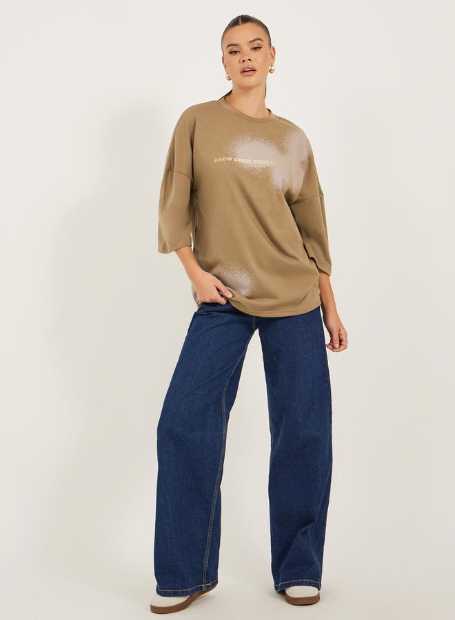 Styli Oversized Graphic Print T-Shirt with Dropped Shoulders  - Image 2