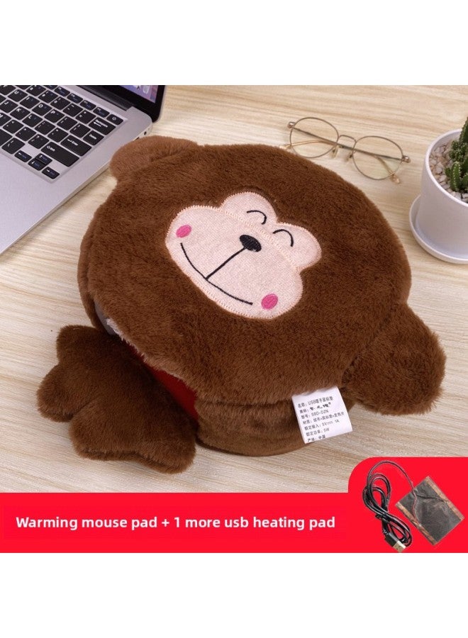 Winter Heating Hand Warmer Mouse Pad With Wrist Winter Mouse Cover Warm Computer Men's Fleece-lined Thickened Gloves-Pattern:Smiling Monkey + Send An Extra Usb Heating Chip  - Image 1