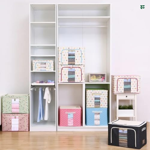 Fuelbyte Steel Frame Wardrobe Organizer for Clothes with Metal Frame Rectangle Storage Baskets for Clothing Fabric Storage Box with Handles Shelf Basket for Storage Clothes Pants Jeans (66 LTR, 1 pcs) - Image 2