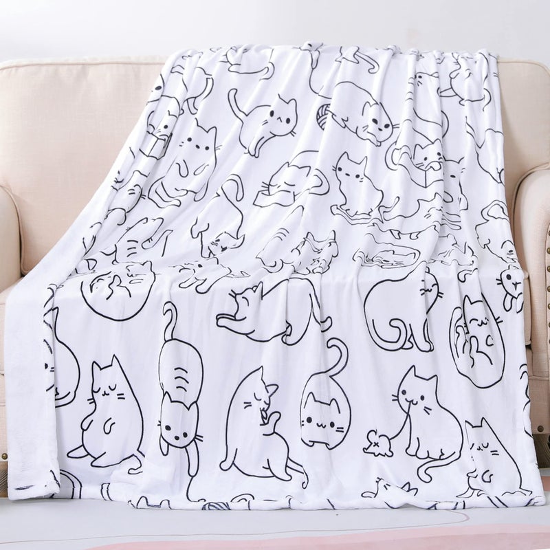 Sviuse Cat Blanket Twin Size Black and White Cats Pattern Throw for Women Girls Kitty Lovers Cat Mom 60 X 80 Cat 2