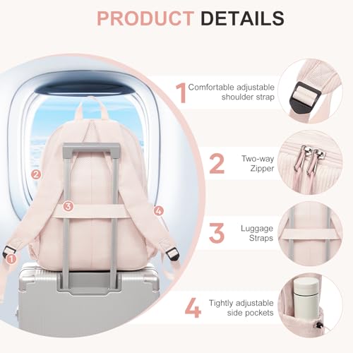 WEPOET School Backpack for Teens Boys Girls Cute Corduroy Bookbag Classic Casual High School Bag Lightweight College Backpack For Women Men(Pink) - Image 4