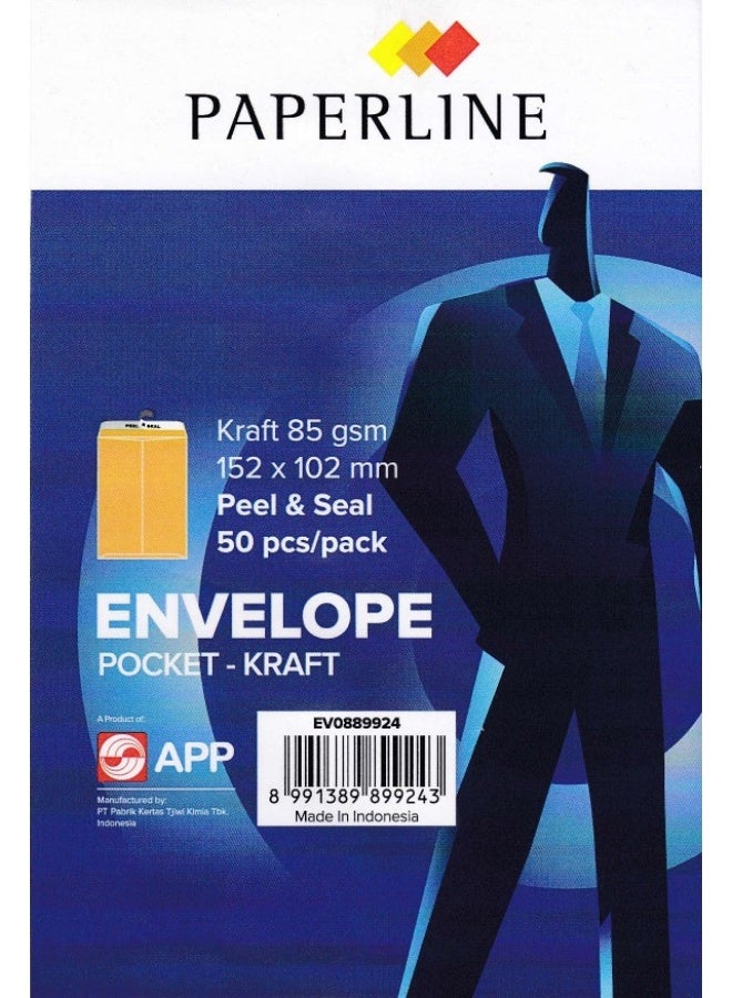 Paperline Kraft Envelopes - 152 x 102 mm Peel & Seal (50 Pack) - Image 1