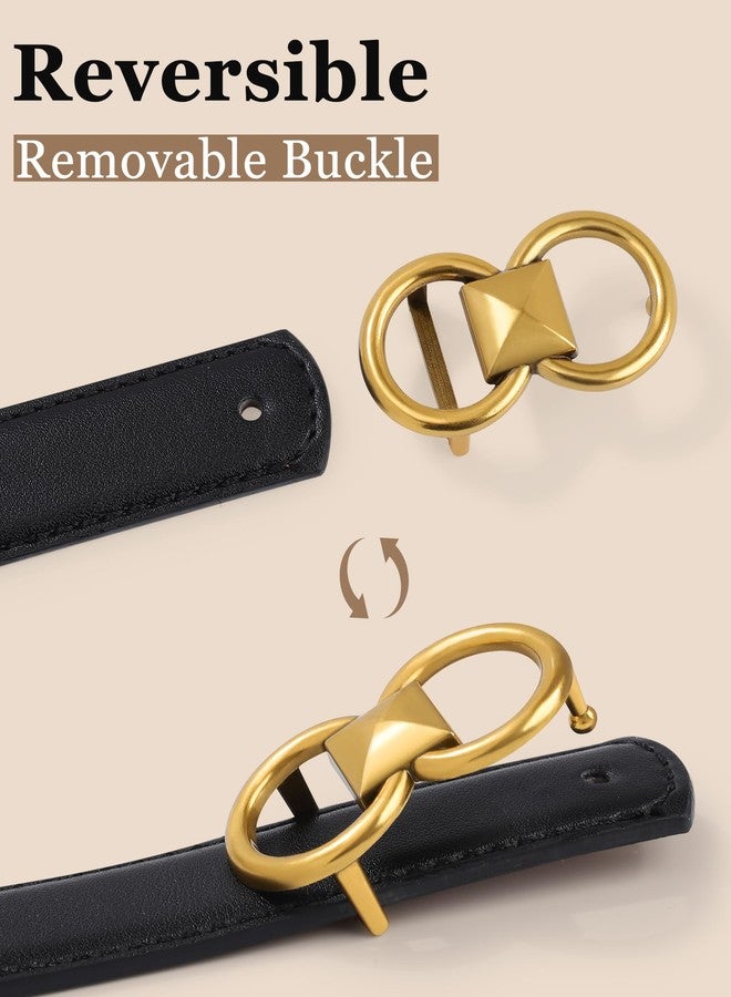 كاجير أحزمة كاجير الجلدية القابلة للعكس للنساء، حزام جلدي أسود وبني من البولي يوريثان 2 في 1 مع مشبك ذهبي قابل للإزالة و9 فتحات قابلة للتعديل للجينز والسراويل والفساتين (مقاس L، بني) - Image 3