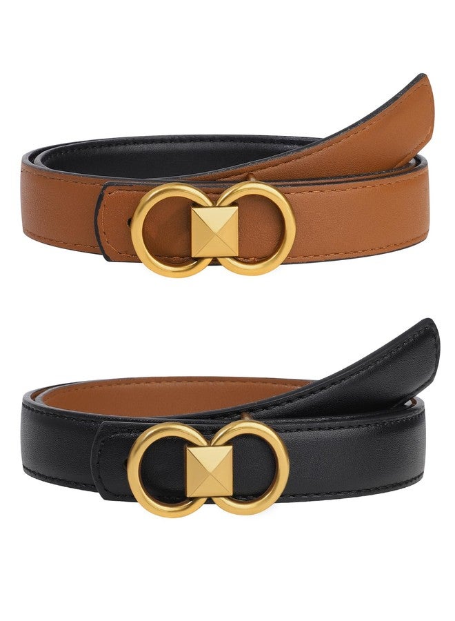 كاجير أحزمة كاجير الجلدية القابلة للعكس للنساء، حزام جلدي أسود وبني من البولي يوريثان 2 في 1 مع مشبك ذهبي قابل للإزالة و9 فتحات قابلة للتعديل للجينز والسراويل والفساتين (مقاس L، بني) - Image 1