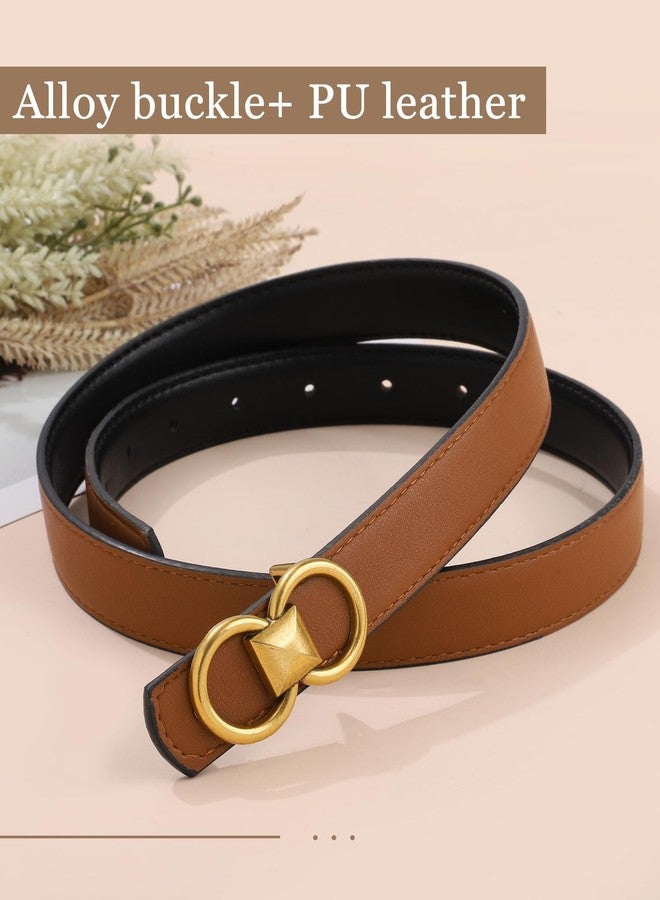 كاجير أحزمة كاجير الجلدية القابلة للعكس للنساء، حزام جلدي أسود وبني من البولي يوريثان 2 في 1 مع مشبك ذهبي قابل للإزالة و9 فتحات قابلة للتعديل للجينز والسراويل والفساتين (مقاس L، بني) - Image 5