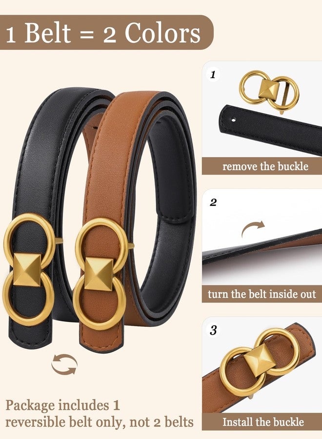 كاجير أحزمة كاجير الجلدية القابلة للعكس للنساء، حزام جلدي أسود وبني من البولي يوريثان 2 في 1 مع مشبك ذهبي قابل للإزالة و9 فتحات قابلة للتعديل للجينز والسراويل والفساتين (مقاس L، بني) - Image 4