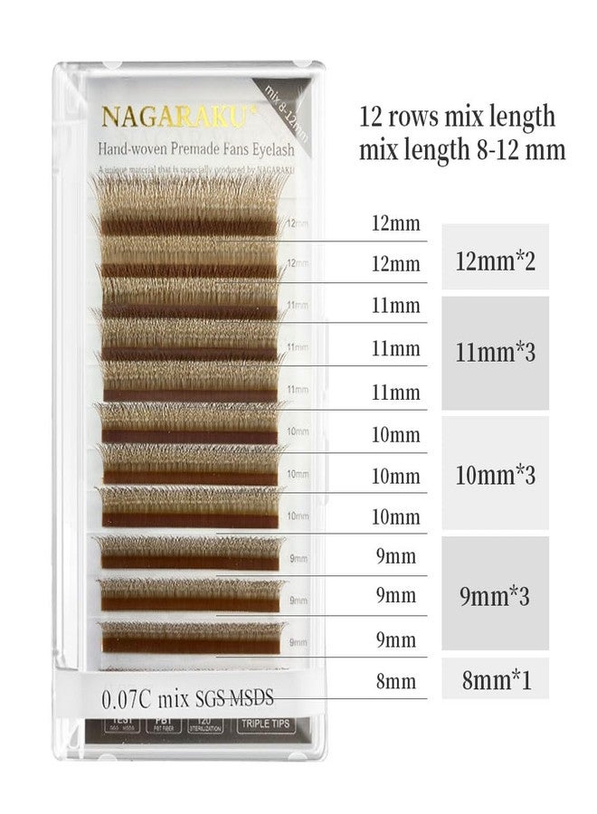NAGARAKU W Eyelash Extension 3D Volume Premade Brown Lashes Cluster Easy Fanning yy Eye Lashes with Thickness 0.07mm Curl C (Length - Mix 8-12mm) - Image 2
