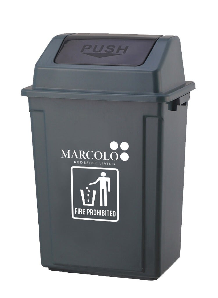 ماركولو سلة نفايات 30 لتر بغطاء دفع – رمادي | حاوية قمامة بلاستيكية متينة ومقاومة للأشعة فوق البنفسجية للاستخدام المنزلي والمكتبي - Image 1