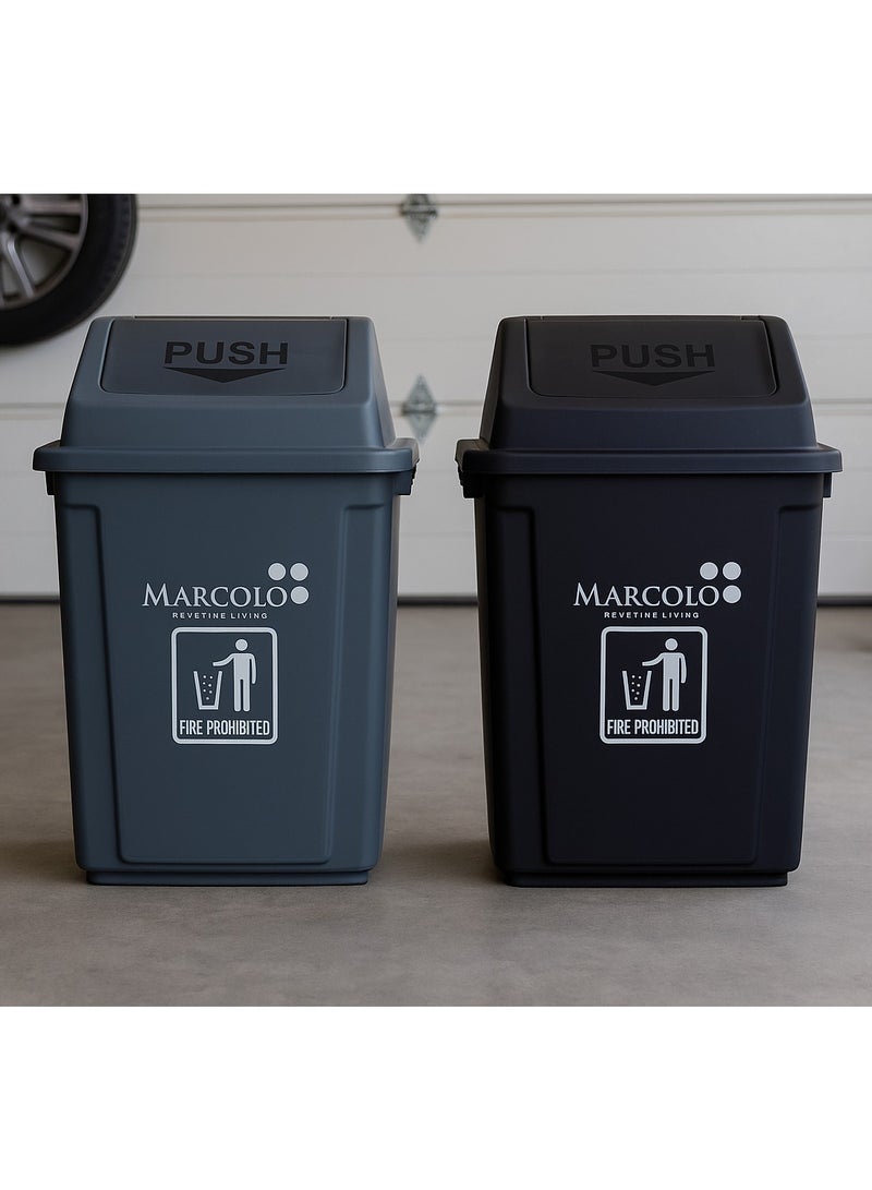 ماركولو سلة نفايات 30 لتر بغطاء دفع – رمادي | حاوية قمامة بلاستيكية متينة ومقاومة للأشعة فوق البنفسجية للاستخدام المنزلي والمكتبي - Image 5