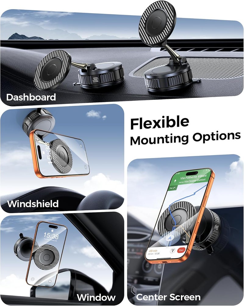 EGV Car Phone Holder for MagSafe - Carbon Fiber Magnetic Mount with 360° Adjustment and 108LBS Suction - Image 4