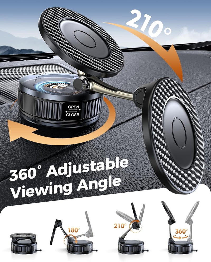 EGV Car Phone Holder for MagSafe - Carbon Fiber Magnetic Mount with 360° Adjustment and 108LBS Suction - Image 2