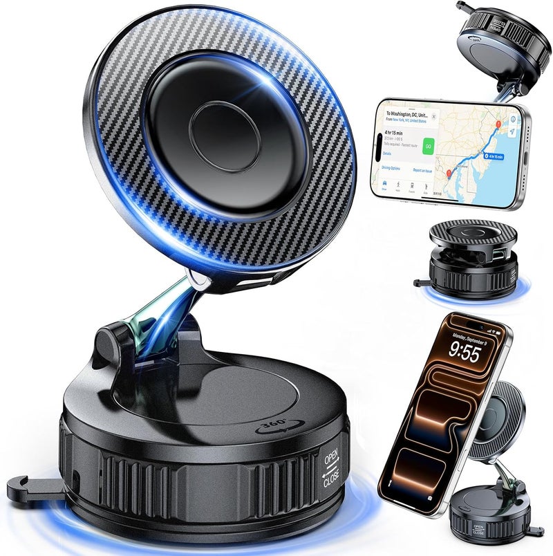 EGV Car Phone Holder for MagSafe - Carbon Fiber Magnetic Mount with 360° Adjustment and 108LBS Suction - Image 1