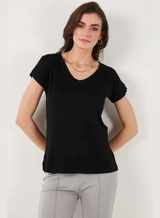 Lela Lela V-Neck Relaxed Fit Blouse with Slit, Women's Blouse 5862000