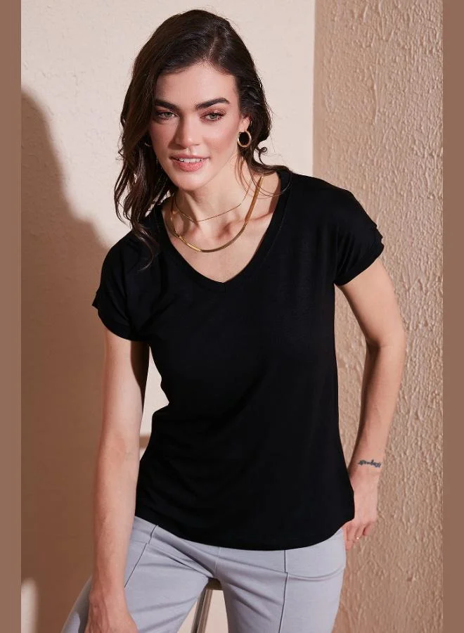 Lela Lela V-Neck Relaxed Fit Blouse with Slit, Women's Blouse 5862000