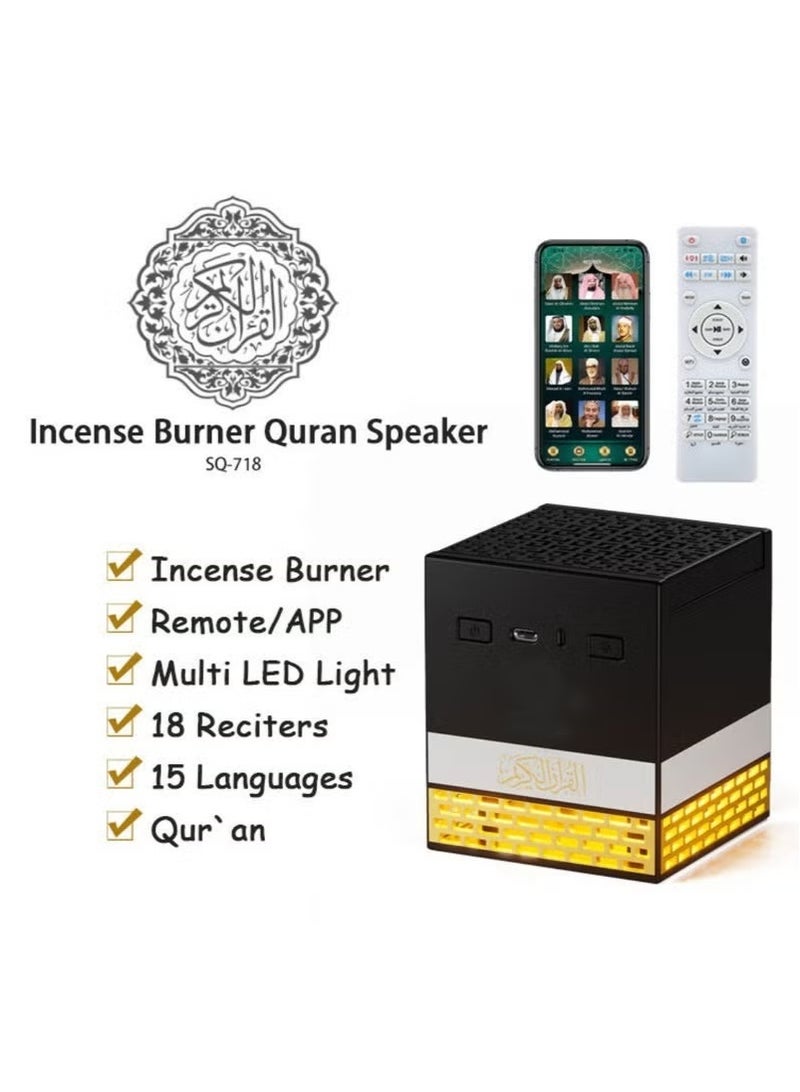 Raxoom Quran Speaker With Bakhoor Burner Bluetooth Speaker With App And Remote Control Quran Speaker With Multi LED Lights Options 15 Languages 18 Reciters Kaaba Speaker SQ-718 8GB Storage - Image 4