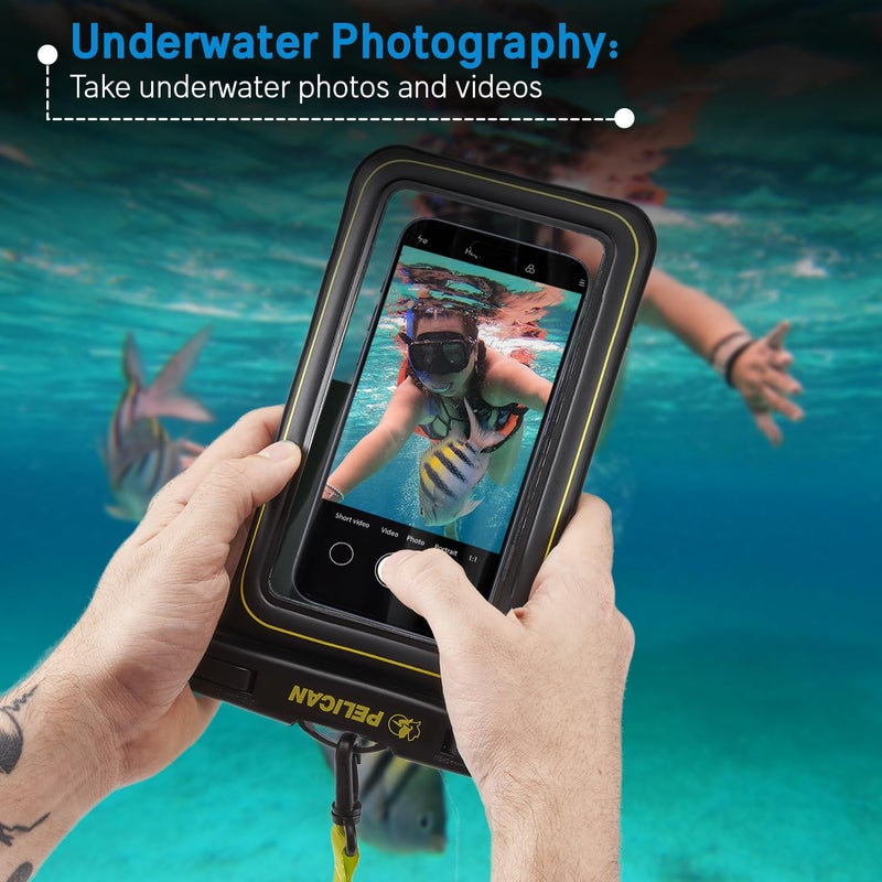 Pelican Marine - IP68 Waterproof Phone Pouch (XL Size) Floating Waterproof Phone Case - Beach Cruise Ship Travel Essentials - Works with All Phones - Detachable Lanyard - Black/Hi-Vis Yellow - Image 4