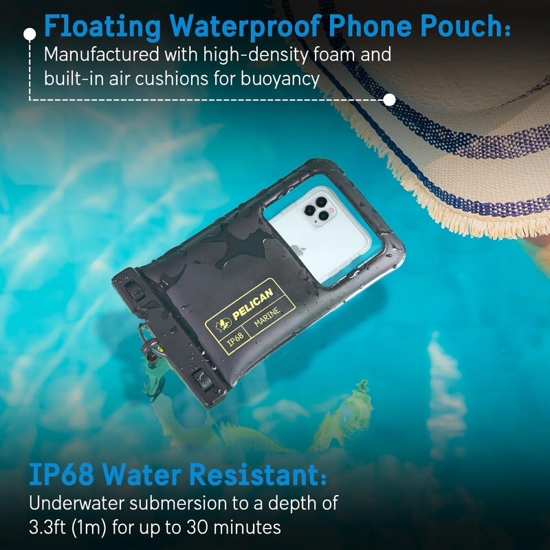 Pelican Marine - IP68 Waterproof Phone Pouch (XL Size) Floating Waterproof Phone Case - Beach Cruise Ship Travel Essentials - Works with All Phones - Detachable Lanyard - Black/Hi-Vis Yellow - Image 2