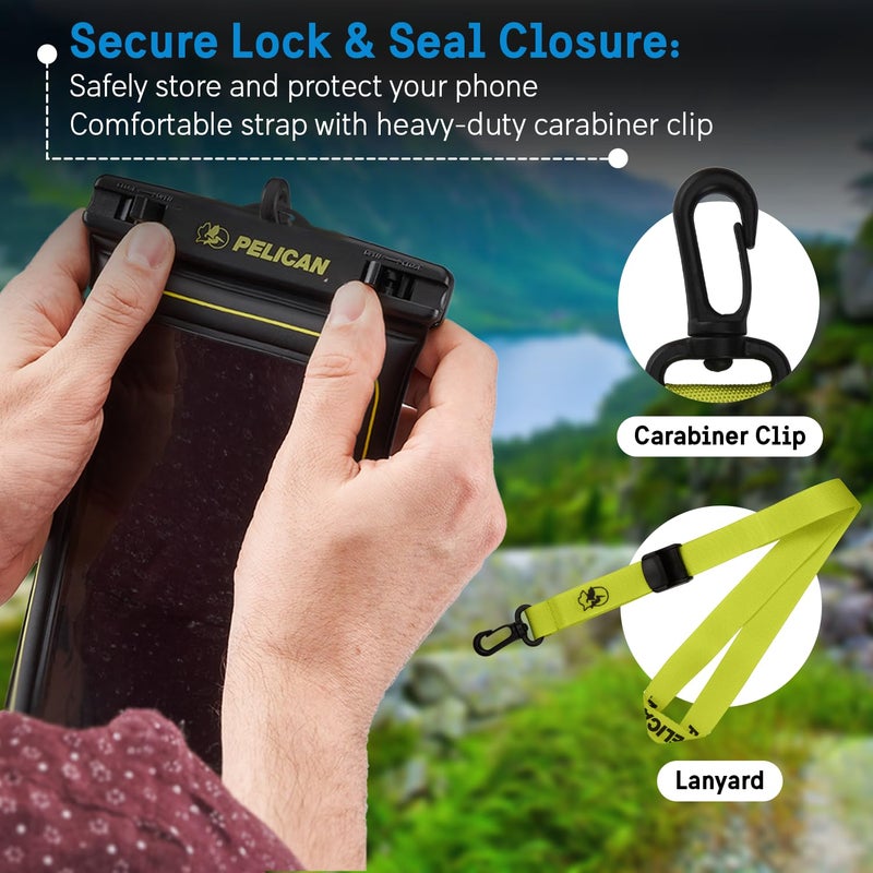 Pelican Marine - IP68 Waterproof Phone Pouch (XL Size) Floating Waterproof Phone Case - Beach Cruise Ship Travel Essentials - Works with All Phones - Detachable Lanyard - Black/Hi-Vis Yellow - Image 5