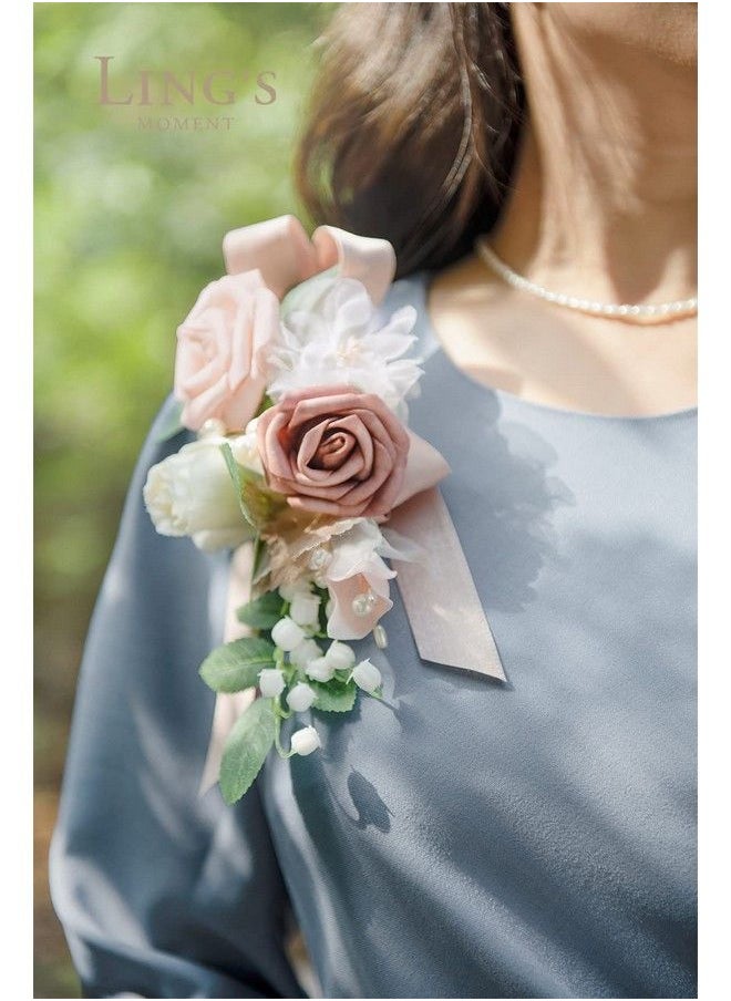Ling's moment - Dusty Rose & Blush Floral Shoulder Corsages Mother Of The Bride Corsage Set Of 2 For Wedding Ceremony Anniversary Formal Dinner Party - Image 1