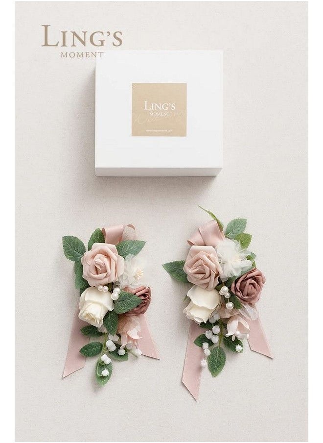 Ling's moment - Dusty Rose & Blush Floral Shoulder Corsages Mother Of The Bride Corsage Set Of 2 For Wedding Ceremony Anniversary Formal Dinner Party - Image 1