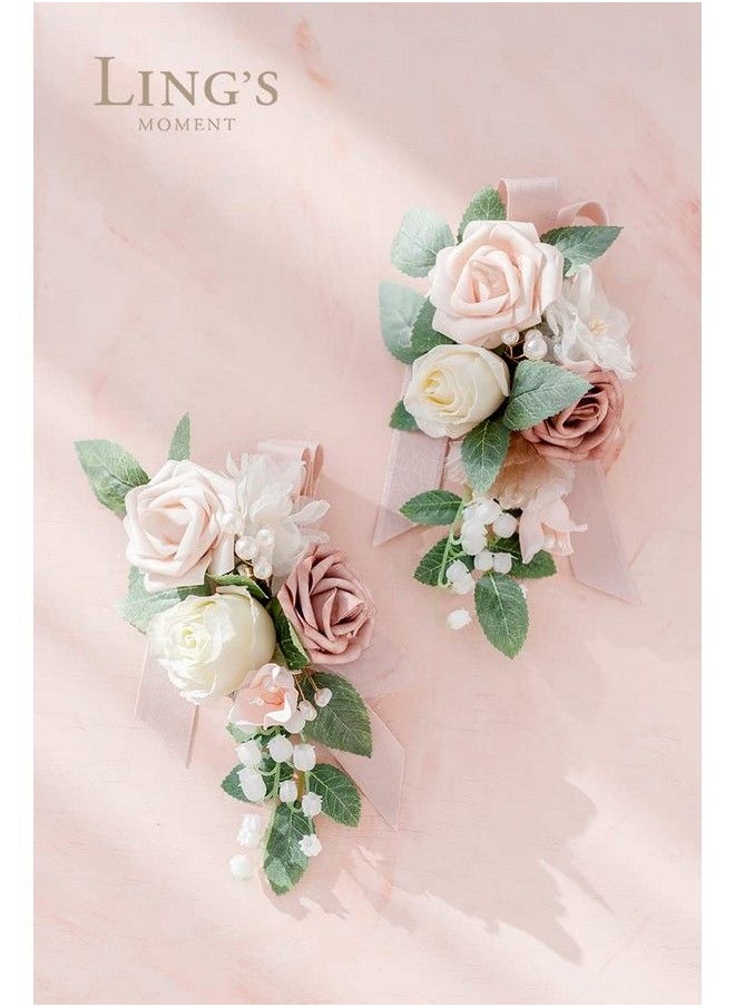 Ling's moment - Dusty Rose & Blush Floral Shoulder Corsages Mother Of The Bride Corsage Set Of 2 For Wedding Ceremony Anniversary Formal Dinner Party - Image 1