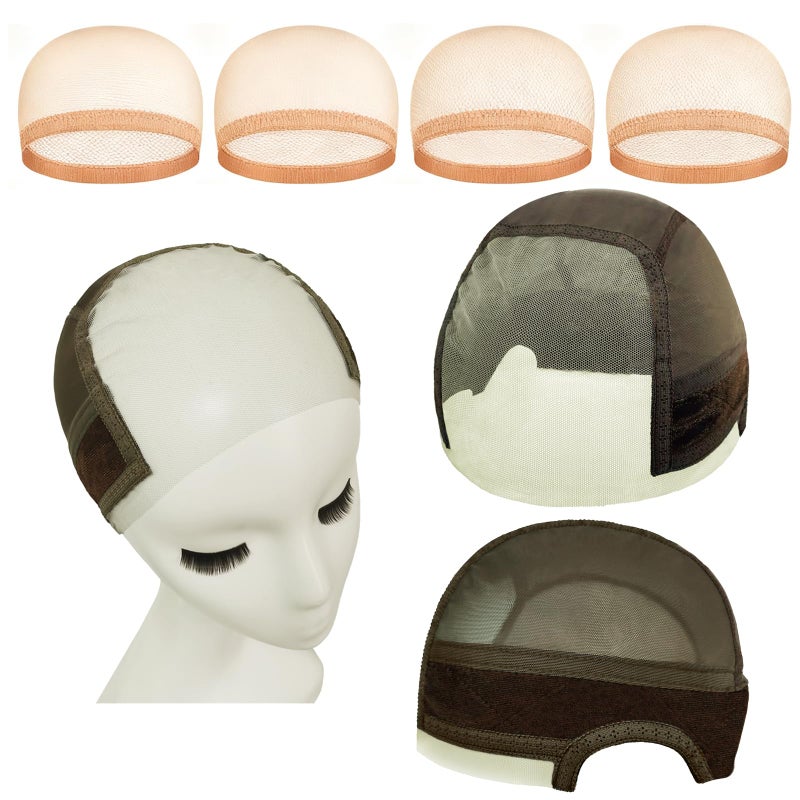 Lace Wig Grip Cap with 4 Pcs HD Wig Caps, 4x5 Transparent Lace Wig Caps for Women Lace Front, Non Slip, Adjustable Grip Cap for Glueless Wigs, Brown - Image 1