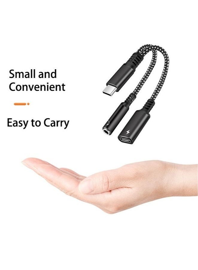2-in-1 Type-c Braided Adapter Cable, 3.5mm Headphone Audio Converter Cable, Type C Cable with PD 60W Fast Charging, Type-c Port Compatible with Huawei, Samsung, Xiaomi, Notebook Computer (Black)  - Image 5