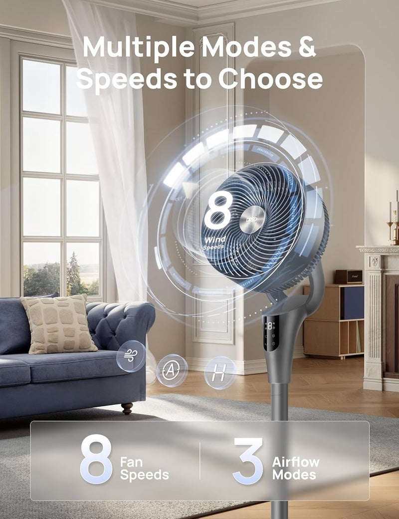 Dreo Fan for Bedroom, 80° Oscillating Standing Fan, 25dB Quiet, 80ft Pedestal Fans for Home Office, 90° Manual Vertical, 3 Speeds, Remote, 34-41" Adjustable Height, Air Circulator - Image 4