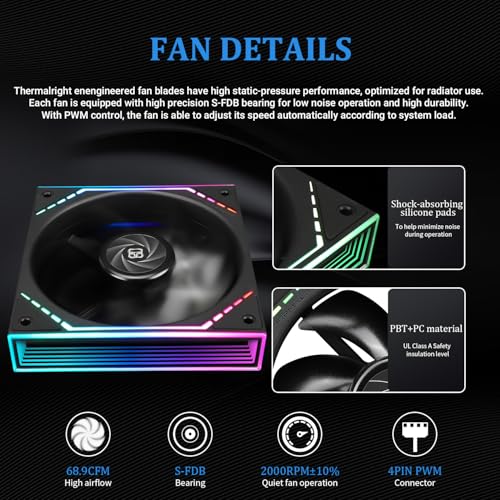 Thermalright Frozen Infinity 360 Black CPU Water Cooler,360 Aio CPU Cooler,Triple TL-M12 PWM Fans,Infinity Mirror CPU Cooling,for AM4/AM5,Intel LGA1851/1700/1150/1151/2011 - Image 5