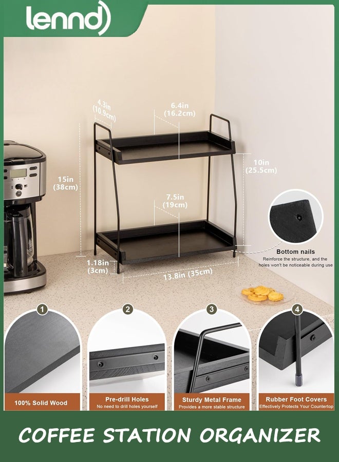 LENND Countertop Coffee Station Organizer, 2 Tier Wooden Shelf for Coffee Bar Accessories, Condiment Storage Caddy for Kitchen, Home, Office - Black - Image 3