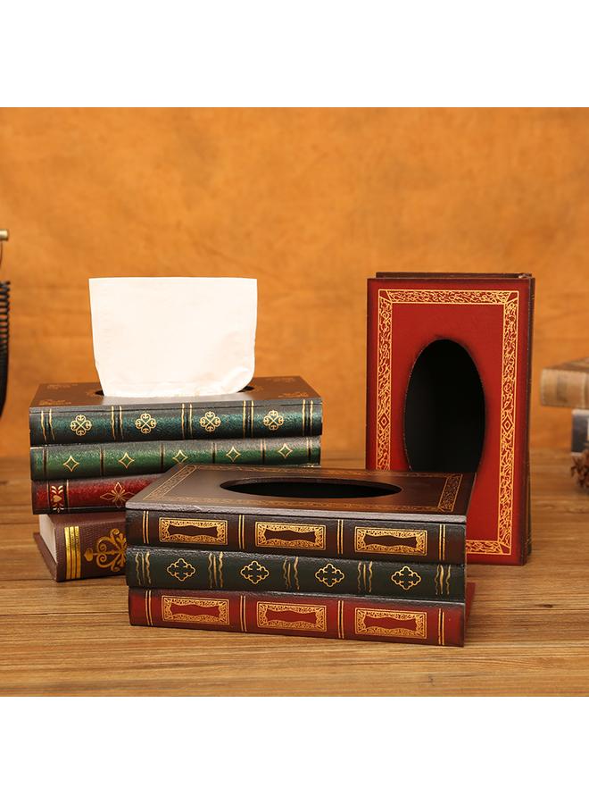 Bluejw Retro European-style Book Tissue Box Wooden Craft Paper Suction Box Simulation Hand-painted Book-shaped Large Capacity Napkin Paper Suction Box  - Image 3