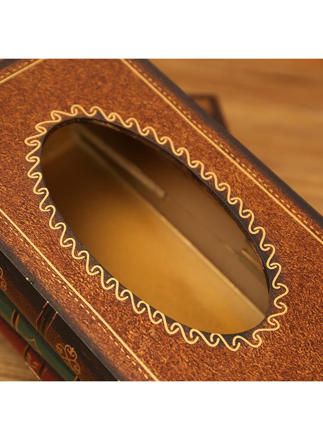 Bluejw Retro European-style Book Tissue Box Wooden Craft Paper Suction Box Simulation Hand-painted Book-shaped Large Capacity Napkin Paper Suction Box  - Image 4