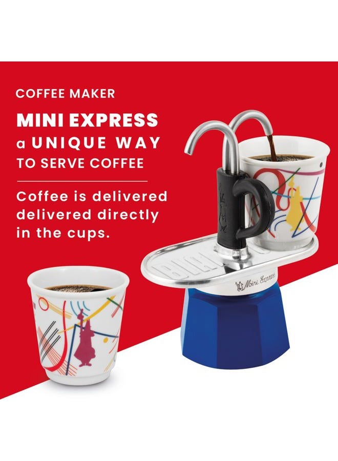 BIALeTTI Mini Express Kandinsky: Moka Set includes Coffee Maker 2-Cups (2.8 Oz) + 2 shot glasses, Light Blue, Aluminum - Image 3