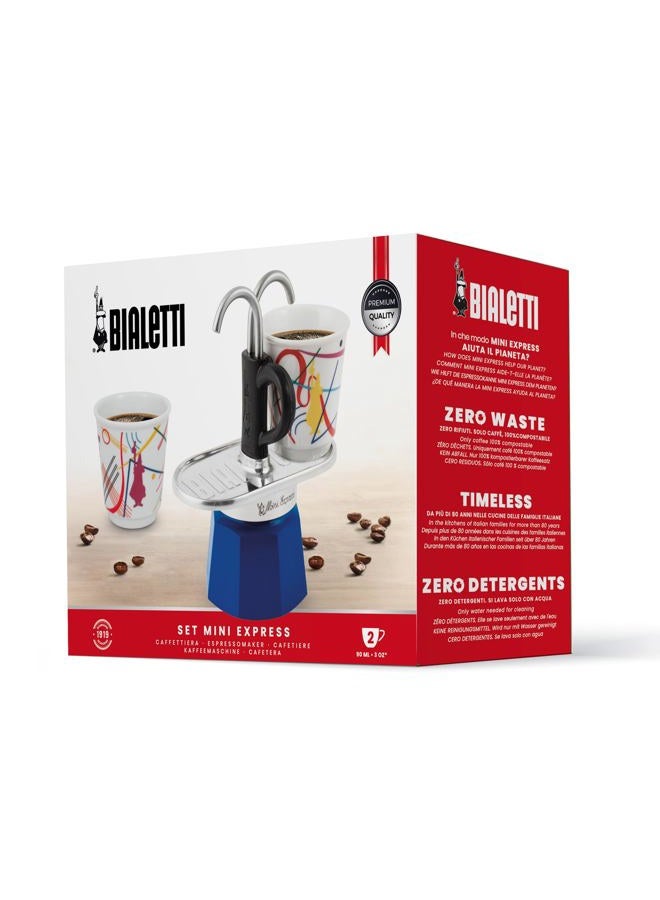 BIALeTTI Mini Express Kandinsky: Moka Set includes Coffee Maker 2-Cups (2.8 Oz) + 2 shot glasses, Light Blue, Aluminum - Image 4