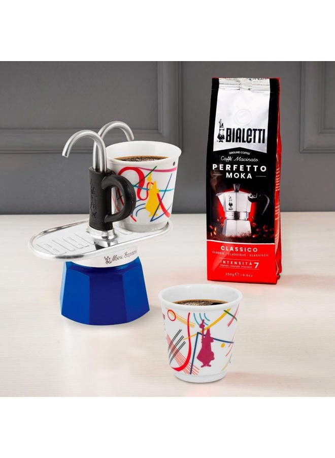BIALeTTI Mini Express Kandinsky: Moka Set includes Coffee Maker 2-Cups (2.8 Oz) + 2 shot glasses, Light Blue, Aluminum - Image 2
