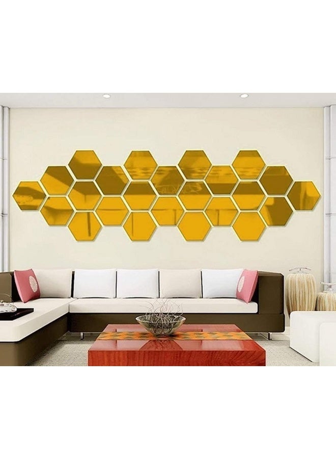TPGP Manco Luella Mirror Wall Stickers, 12PCS Hexagon Mirror Art DIY Home Decorative Hexagonal Acrylic Wall Sheet Plastic Tiles Home Living Room Bedroom Sofa TV Background Wall Decal Decoration (Gold)  - Image 5
