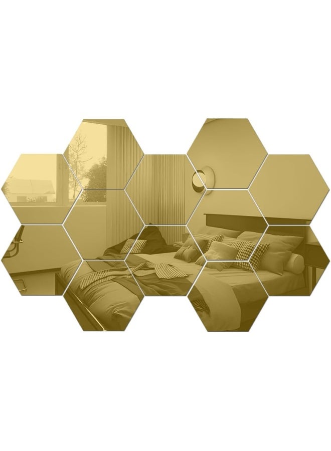 TPGP Manco Luella Mirror Wall Stickers, 12PCS Hexagon Mirror Art DIY Home Decorative Hexagonal Acrylic Wall Sheet Plastic Tiles Home Living Room Bedroom Sofa TV Background Wall Decal Decoration (Gold)  - Image 4