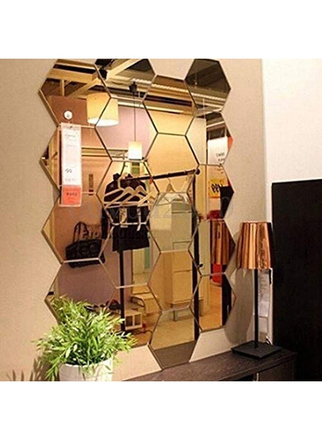 TPGP Manco Luella Mirror Wall Stickers, 12PCS Hexagon Mirror Art DIY Home Decorative Hexagonal Acrylic Wall Sheet Plastic Tiles Home Living Room Bedroom Sofa TV Background Wall Decal Decoration (Gold)  - Image 1