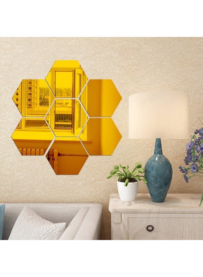 Manco Luella Mirror Wall Stickers, 12PCS Hexagon Mirror Art DIY Home Decorative Hexagonal Acrylic Wall Sheet Plastic Tiles Home Living Room Bedroom Sofa TV Background Wall Decal Decoration (Gold)