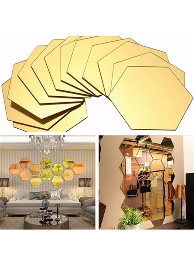Manco Luella Mirror Wall Stickers, 12PCS Hexagon Mirror Art DIY Home Decorative Hexagonal Acrylic Wall Sheet Plastic Tiles Home Living Room Bedroom Sofa TV Background Wall Decal Decoration (Gold)