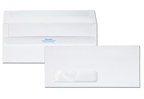 Quality Park Redi-Seal Envelope, Address Window, #10, Commercial Flap, Redi-Seal Adhesive Closure, 4.13 x 9.5, White, 500/Box - Image 1