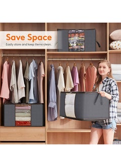 SKY-TOUCH 6 Pack Large Capacity Storage Bags, 90L Foldable Clothing Storage Bags Organizer with Reinforced Handle Thick Fabric for Comforters, Clothes, Blankets, Bedding  - Image 2