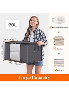 SKY-TOUCH 6 Pack Large Capacity Storage Bags, 90L Foldable Clothing Storage Bags Organizer with Reinforced Handle Thick Fabric for Comforters, Clothes, Blankets, Bedding  - Image 3